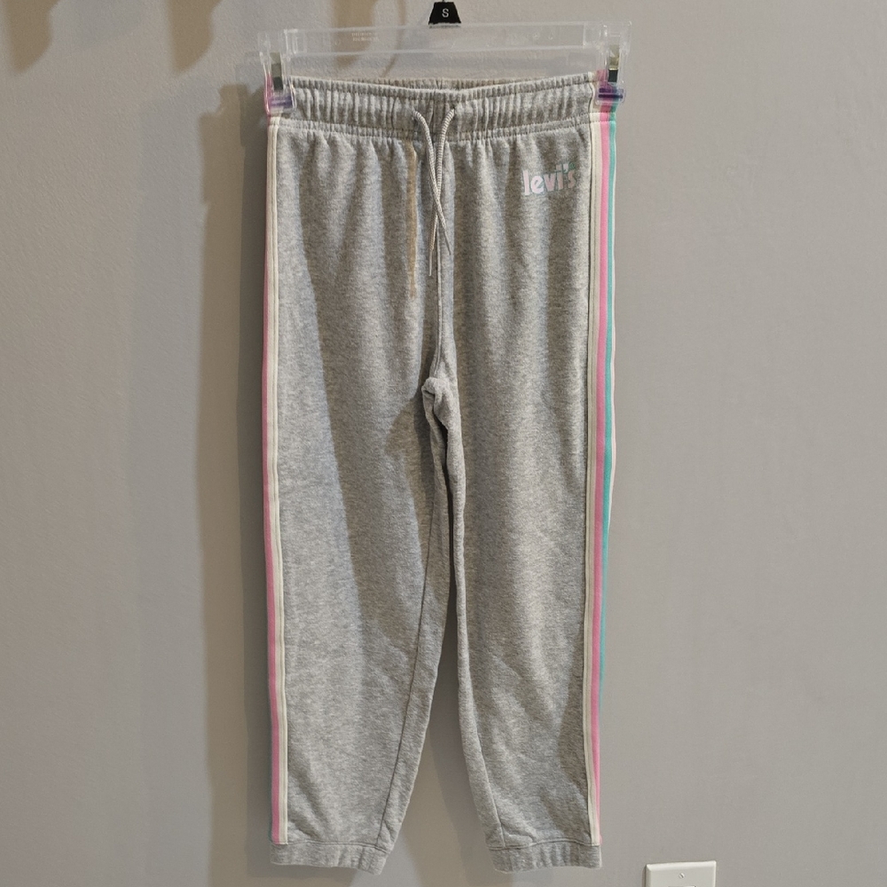 Used Girls Size 8 Small Levi's Kids Gray Sweatpants with Colorful Side Stripes